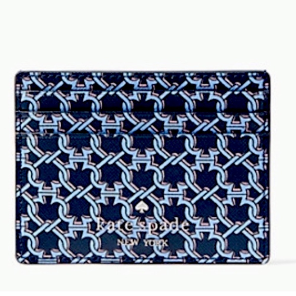 Kate Spade Graphic Small Slim Spade Blue Multi Link Card Holder.